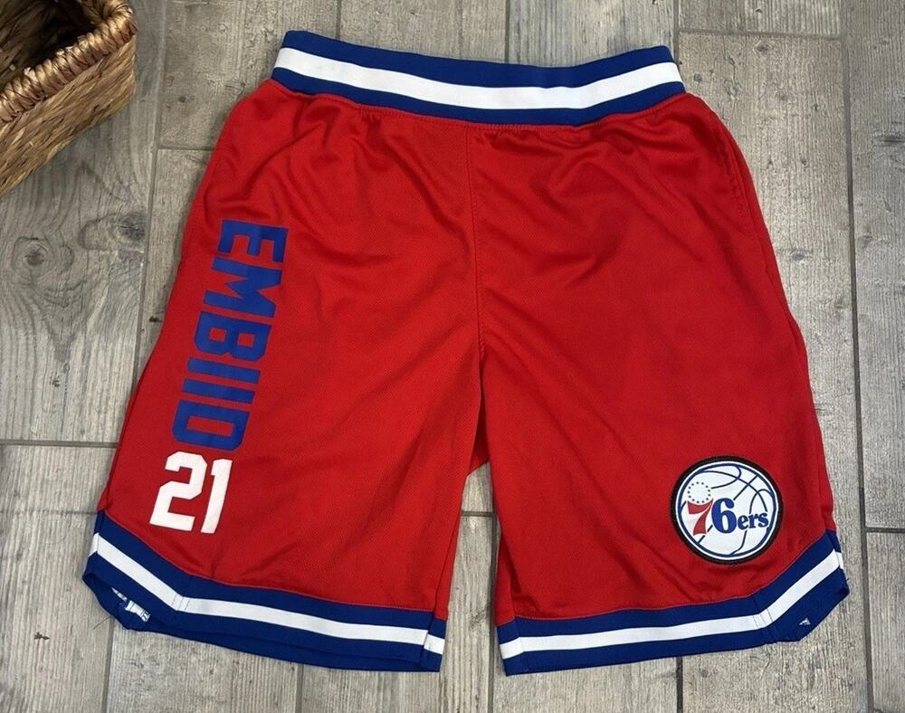 NBA Philadelphia 76ers Joel Embiid #21 Mesh Basketball Shorts Red Men's Medium